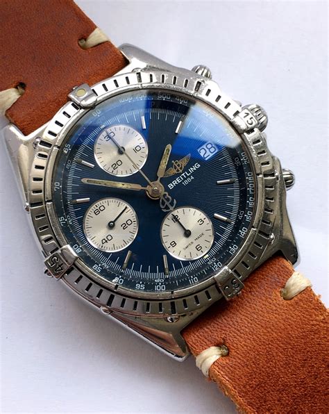 breitling chronomat vintage blue and white dial compas steel|Breitling chronometer.